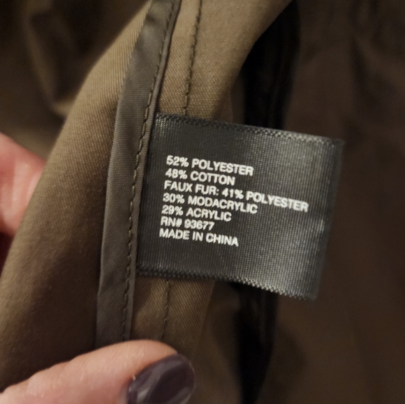 A.n.a heavyweight jacket, olive green with faux fur trim, size medium - Picture 3 of 5